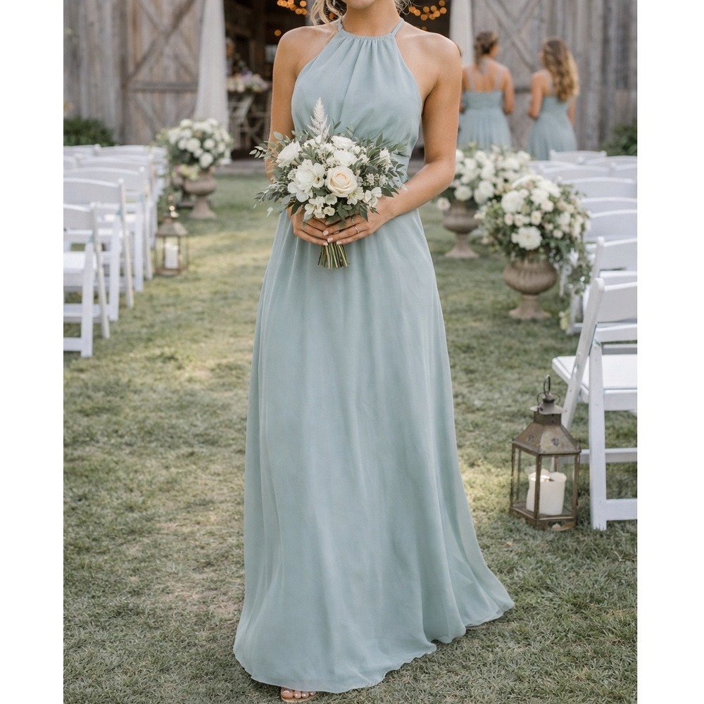 Show Me Your Mumu Amanda Maxi Dress Sage Green Halter Open Back S MBM6-263 Q1